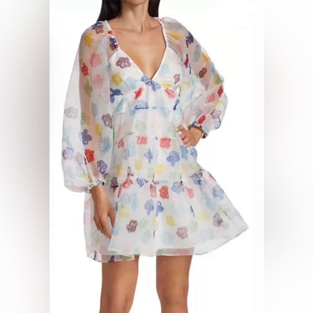 STAUD Tiered Chiffon Mini Dress